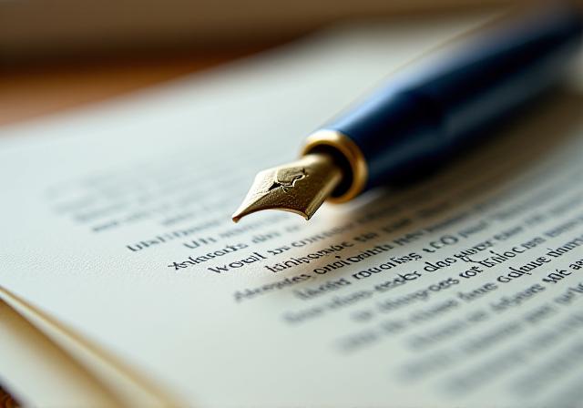 Close-up of a high-quality fountain pen resting on a crisp legal document